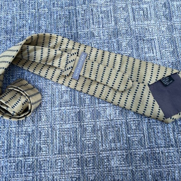 Van Heusen Men Tie Gold/Blue Tone Men Neck Tie Classic Ties 100% silk Handmade - Picture 9 of 9